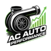 Logo AC Auto Performance avec un turbocompresseur et un graphique de puissance vert.